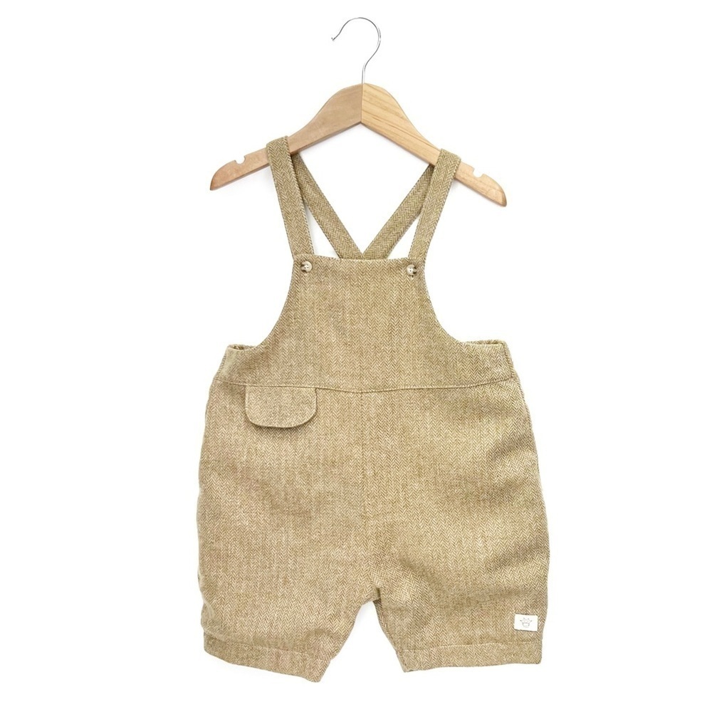 Vintage Marie Chantal Wool Overalls Shorts Romper Size 4 Tan Wool New NWT
